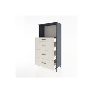 Hyperion Dolap Tek Raflı 4 Çekmeceli 88x44x182 Antrasit-aytaşı