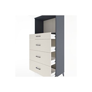 Hyperion Dolap Tek Raflı 4 Çekmeceli 88x44x182 Antrasit-aytaşı