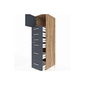 Kronos Dolap Tek Raflı 6 Çekmeceli Tek Kapaklı 44x59x182 Çam-antrasit