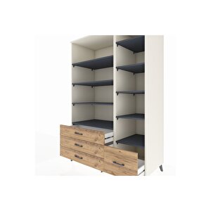 Kronos Dolap 9 Raflı 4 Çekmeceli  132x59x195 Aytaşı-antrasit/çam