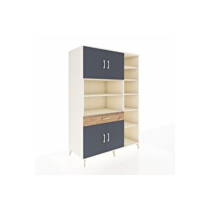 Kronos Dolap 10 Raflı Tek Çekmeceli 4 Kapaklı 132x59x195 Aytaşı-antrasit/çam