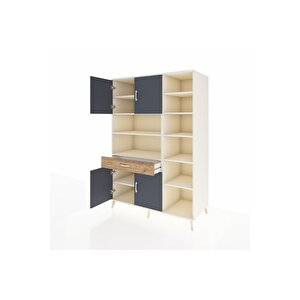 Kronos Dolap 10 Raflı Tek Çekmeceli 4 Kapaklı 132x59x195 Aytaşı-antrasit/çam