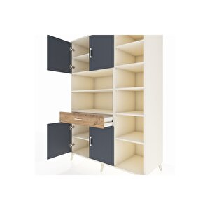 Kronos Dolap 10 Raflı Tek Çekmeceli 4 Kapaklı 132x59x195 Aytaşı-antrasit/çam