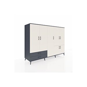 Kronos Dolap 12 Raflı 2 Çekmeceli 7 Kapaklı 220x59x163 Antrasit-aytaşı/antrasit