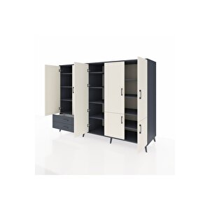 Kronos Dolap 12 Raflı 2 Çekmeceli 7 Kapaklı 220x59x163 Antrasit-aytaşı/antrasit