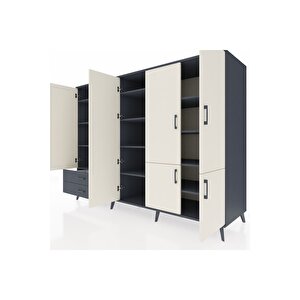 Kronos Dolap 12 Raflı 2 Çekmeceli 7 Kapaklı 220x59x163 Antrasit-aytaşı/antrasit