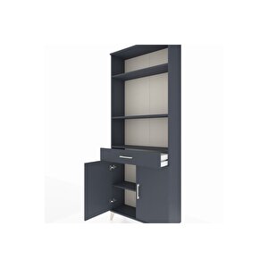 Arges Dolap 4 Raflı Tek Çekmeceli 2 Kapaklı 88x30x221 Antrasit-antrasit