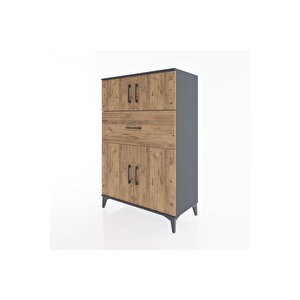 Hyperion Dolap 2 Raflı Tek Çekmeceli 4 Kapaklı 88x44x134 Antrasit-çam