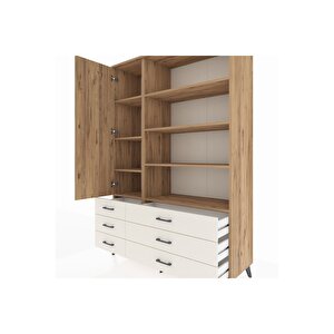 Hyperion Dolap 8 Raflı 6 Çekmeceli Tek Kapaklı  132x44x195 Çam-çam/aytaşı