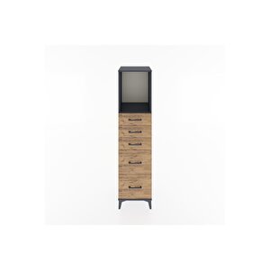 Hyperion Dolap Tek Raflı 5 Çekmeceli 44x44x182 Antrasit-çam