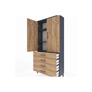 Arges Dolap 3 Raflı 4 Çekmeceli 2 Kapaklı 88x30x182 Antrasit-çam