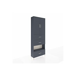 Arges Dolap 4 Raflı 3 Çekmeceli 2 Kapaklı 88x30x243 Antrasit-antrasit
