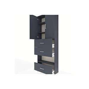 Arges Dolap 4 Raflı 3 Çekmeceli 2 Kapaklı 88x30x243 Antrasit-antrasit