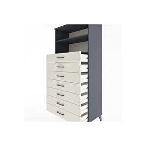 Hyperion Dolap 2 Raflı 7 Çekmeceli 88x44x182 Antrasit-aytaşı