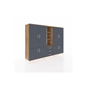 Hyperion Dolap 11 Raflı 3 Çekmeceli 8 Kapaklı 220x44x163 Çam-antrasit