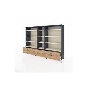 Hyperion Dolap 12 Raflı 3 Çekmeceli  220x44x163 Antrasit-aytaşı/çam