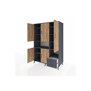 Kronos Dolap 10 Raflı 2 Çekmeceli 5 Kapaklı 132x59x195 Antrasit-çam/antrasit