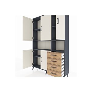 Arges Dolap 7 Raflı 4 Çekmeceli 5 Kapaklı 132x30x195 Antrasit-aytaşı/çam