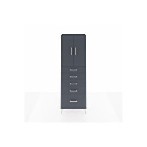 Arges Dolap 2 Raflı 5 Çekmeceli 2 Kapaklı 60x30x182 Antrasit-antrasit
