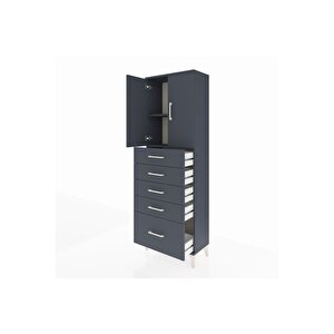 Arges Dolap 2 Raflı 5 Çekmeceli 2 Kapaklı 60x30x182 Antrasit-antrasit