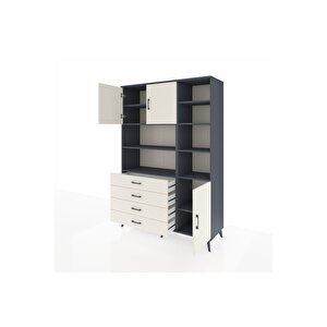 Hyperion Gardrop 9 Raflı 4 Çekmeceli 3 Kapaklı 132x44x195 Antrasit-aytaşı
