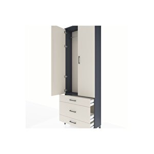 Arges Dolap Tek Raflı 3 Çekmeceli Tek Askılı 88x30x243 Antrasit-aytaşı