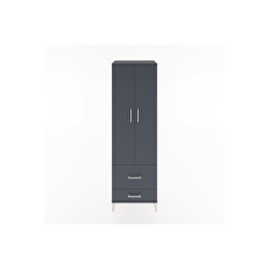 Hyperion Dolap 2 Raflı 2 Çekmeceli Tek Askılı 60x44x195 Antrasit-antrasit