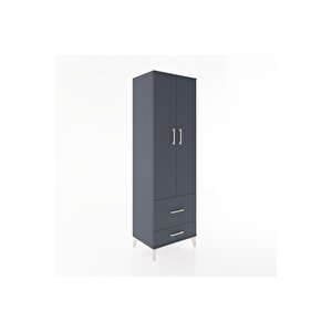 Hyperion Dolap 2 Raflı 2 Çekmeceli Tek Askılı 60x44x195 Antrasit-antrasit