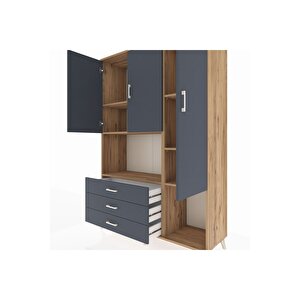 Hyperion Gardrop 6 Raflı 3 Çekmeceli 3 Kapaklı 132x44x195 Çam-antrasit