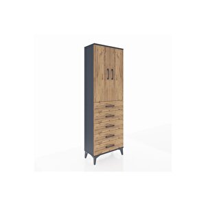 Arges Dolap 3 Raflı 5 Çekmeceli 2 Kapaklı 60x30x182 Antrasit-çam