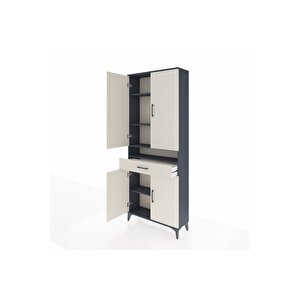 Arges Dolap 5 Raflı Tek Çekmeceli 4 Kapaklı 88x30x221 Antrasit-aytaşı