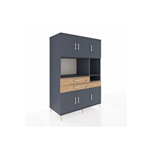 Kronos Dolap 9 Raflı 3 Çekmeceli 6 Kapaklı 132x59x195 Antrasit-antrasit/çam