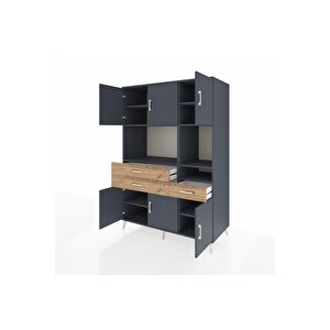 Kronos Dolap 9 Raflı 3 Çekmeceli 6 Kapaklı 132x59x195 Antrasit-antrasit/çam