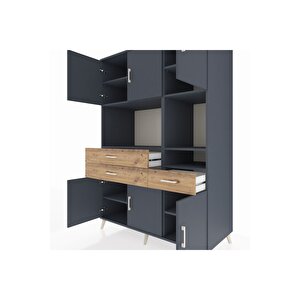 Kronos Dolap 9 Raflı 3 Çekmeceli 6 Kapaklı 132x59x195 Antrasit-antrasit/çam