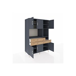 Kronos Dolap 9 Raflı 3 Çekmeceli 6 Kapaklı 132x59x195 Antrasit-antrasit/çam