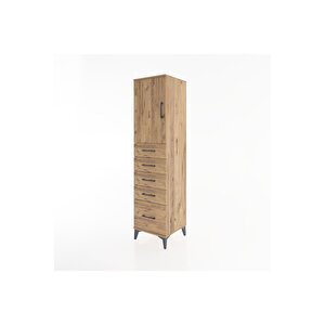 Hyperion Dolap Tek Raflı 5 Çekmeceli Tek Kapaklı 44x44x182 Çam-çam