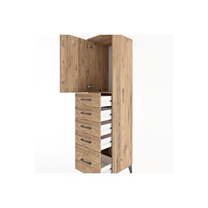 Hyperion Dolap Tek Raflı 5 Çekmeceli Tek Kapaklı 44x44x182 Çam-çam