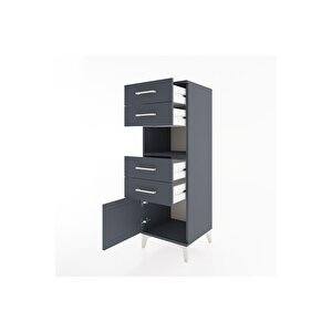 Hyperion Dolap Tek Raflı 4 Çekmeceli Tek Kapaklı 44x44x134 Antrasit-antrasit