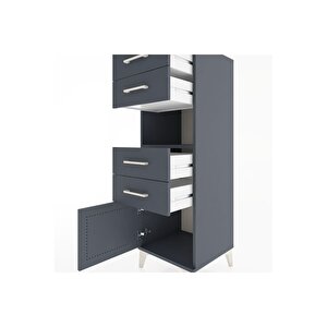 Hyperion Dolap Tek Raflı 4 Çekmeceli Tek Kapaklı 44x44x134 Antrasit-antrasit