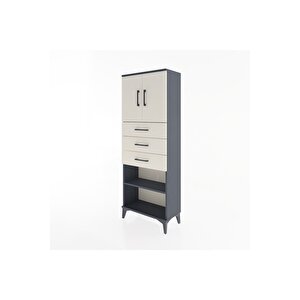 Arges Dolap 3 Raflı 3 Çekmeceli 2 Kapaklı 60x30x163 Antrasit-aytaşı