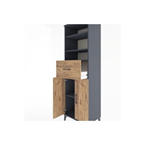 Hyperion Dolap 4 Raflı Tek Çekmeceli 2 Kapaklı 60x44x195 Antrasit-çam