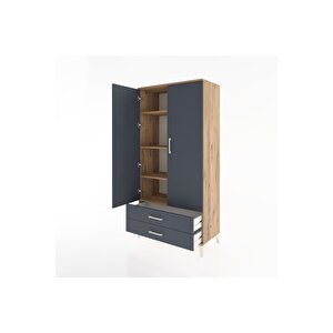 Hyperion Dolap 4 Raflı 2 Çekmeceli 2 Kapaklı 88x44x182 Çam-antrasit