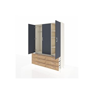 Hyperion Dolap 5 Raflı 6 Çekmeceli Tek Askılı 132x44x195 Aytaşı-antrasit/çam