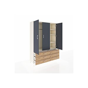 Hyperion Dolap 5 Raflı 6 Çekmeceli Tek Askılı 132x44x195 Aytaşı-antrasit/çam