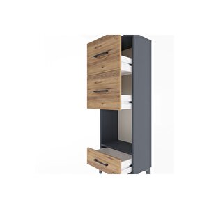 Arges Dolap Tek Raflı 3 Çekmeceli 44x30x134 Antrasit-çam