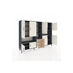 Hyperion Dolap 13 Raflı 3 Çekmeceli 9 Kapaklı 220x44x163 Antrasit-aytaşı/çam