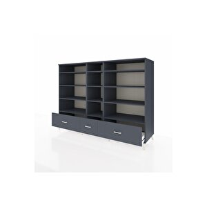 Kronos Dolap 12 Raflı 3 Çekmeceli  220x59x163 Antrasit-antrasit