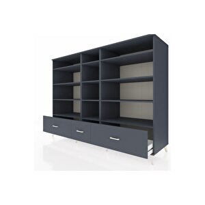 Kronos Dolap 12 Raflı 3 Çekmeceli  220x59x163 Antrasit-antrasit