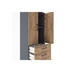 Hyperion Dolap 2 Raflı 5 Çekmeceli 2 Kapaklı 60x44x182 Antrasit-çam