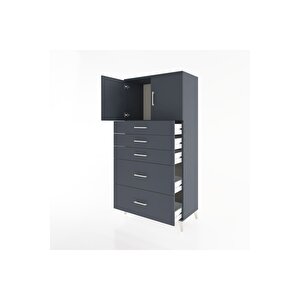 Hyperion Dolap Tek Raflı 5 Çekmeceli 2 Kapaklı 88x44x182 Antrasit-antrasit